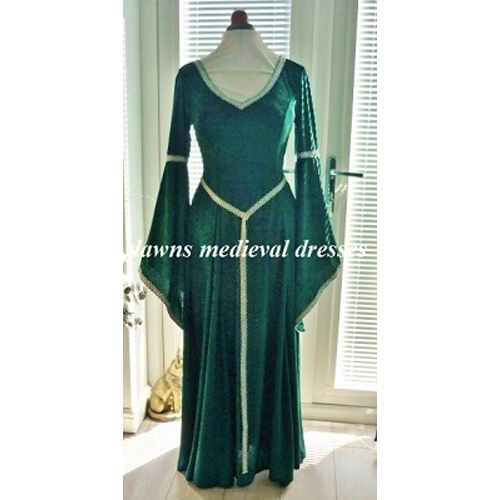 Green Medieval Pagan Bridesmaid V neck Dress