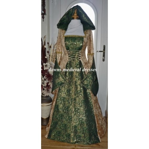 Medieval Pagan Velvet and Brocade Hooded Dress