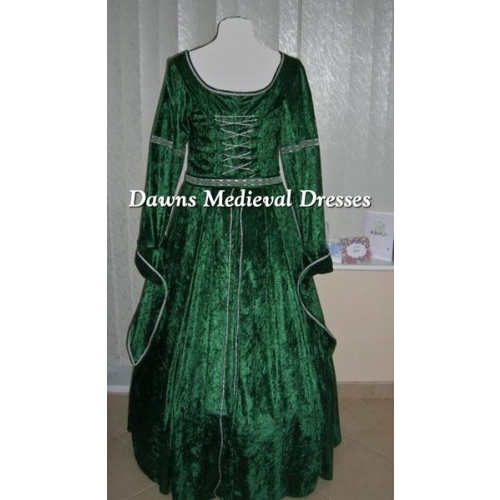 Lotr Medieval Pagan Handfasting Dress Costume Green & Silver, Medieval ...